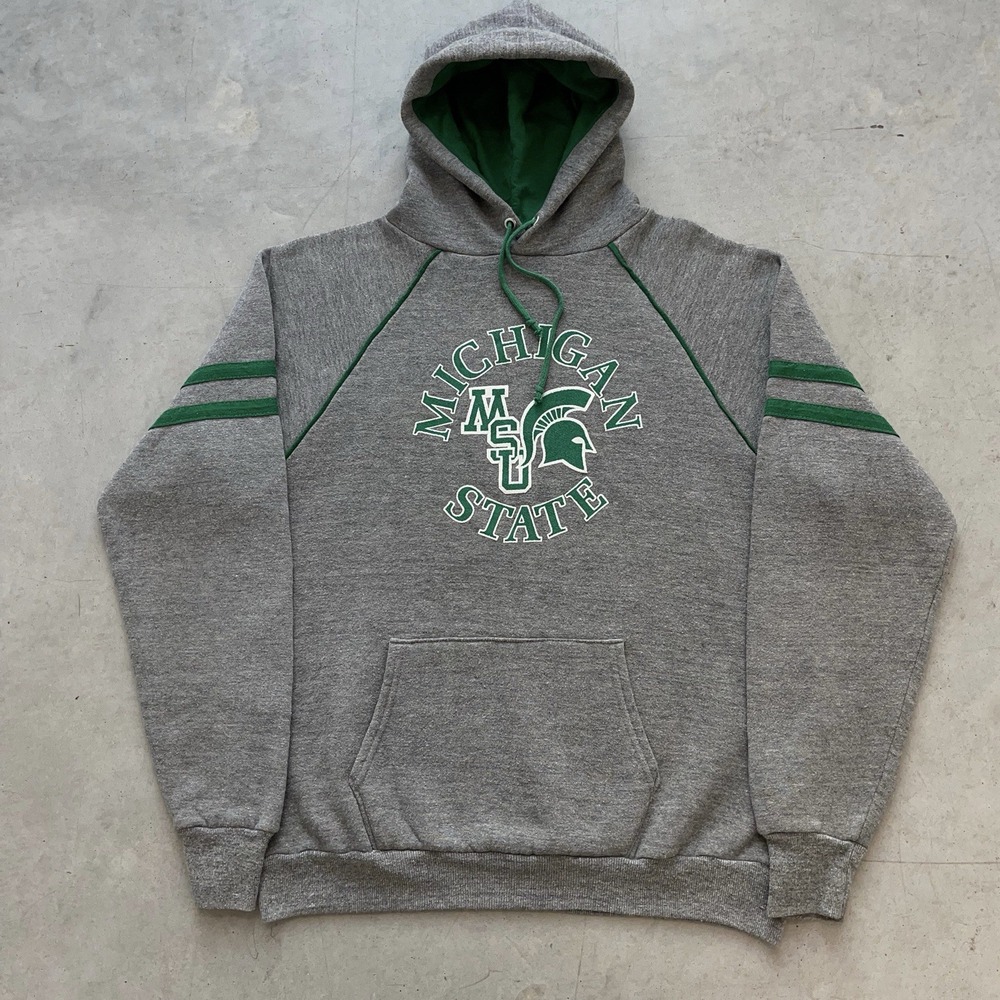 Vintage Michigan State Hoodie Gray Tri-Blend  Raglan Sweatshirt 22x25 Mens Large